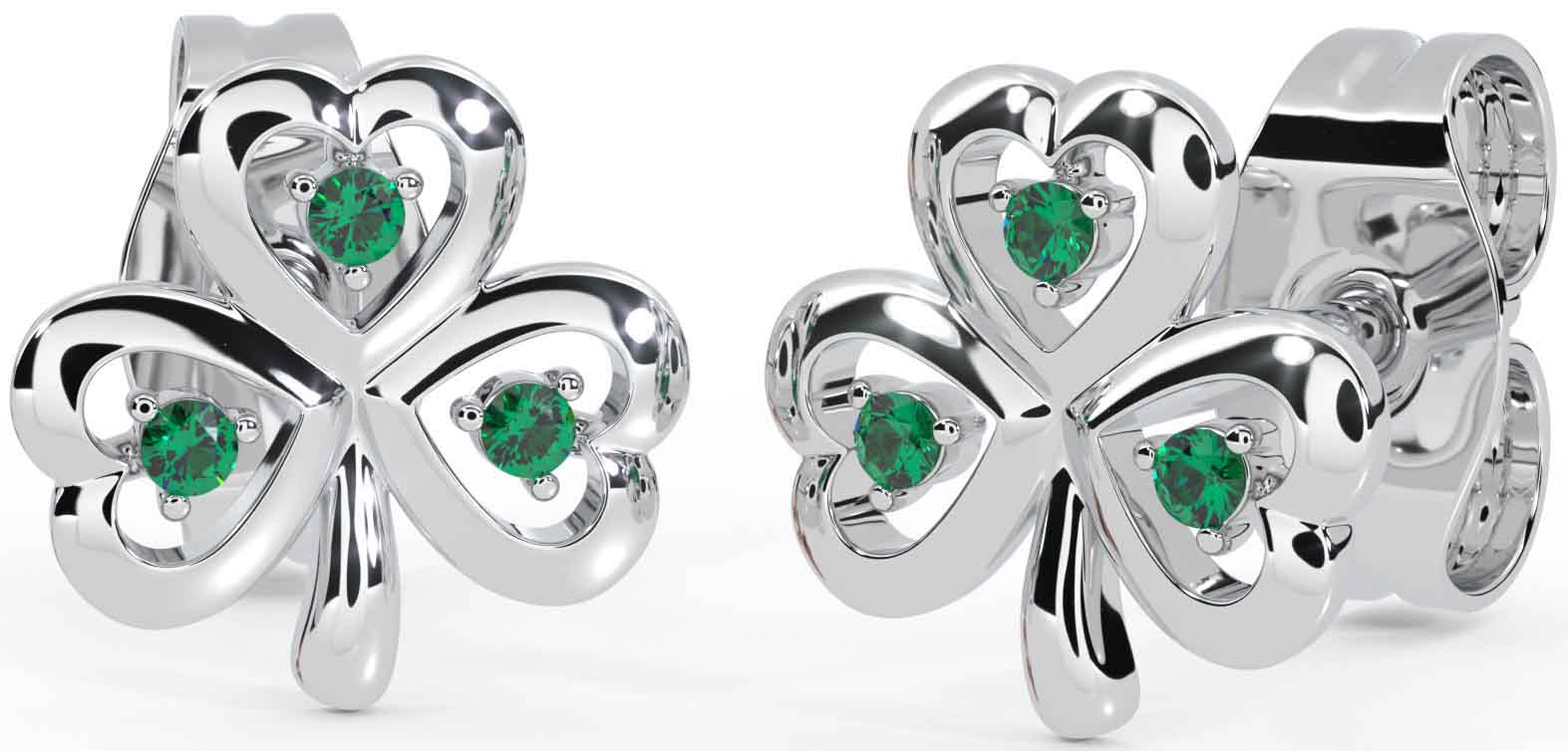 Emerald Sterling Silver Irish Shamrock Stud Earrings Irish Made