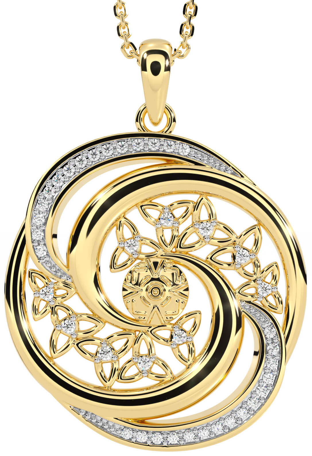 Diamond Gold Sterling Silver Irish Celtic Warrior Trinity knot Necklace Irish Made