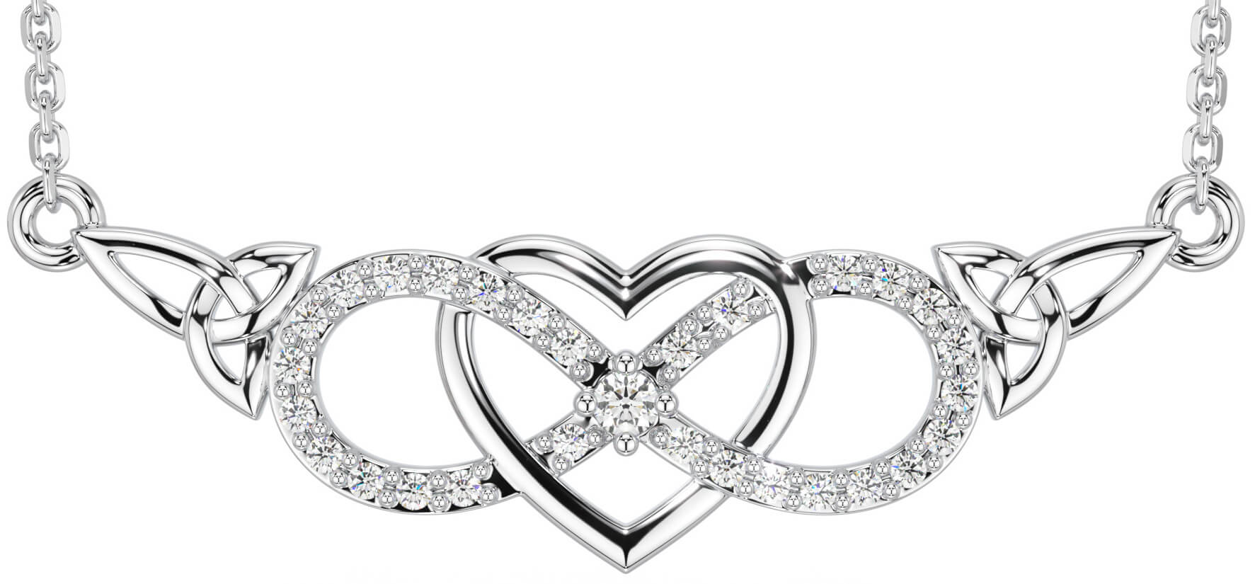 Diamond Sterling Silver Irish Celtic Infinity Heart Trinity Knot Necklace Engravable Irish Made