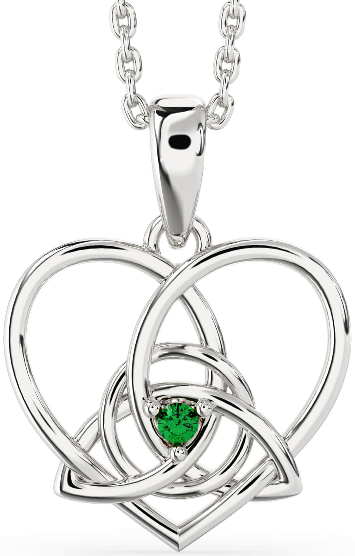 Emerald Sterling Silver Irish Celtic Trinity Knot Heart Necklace Engravable Irish Made