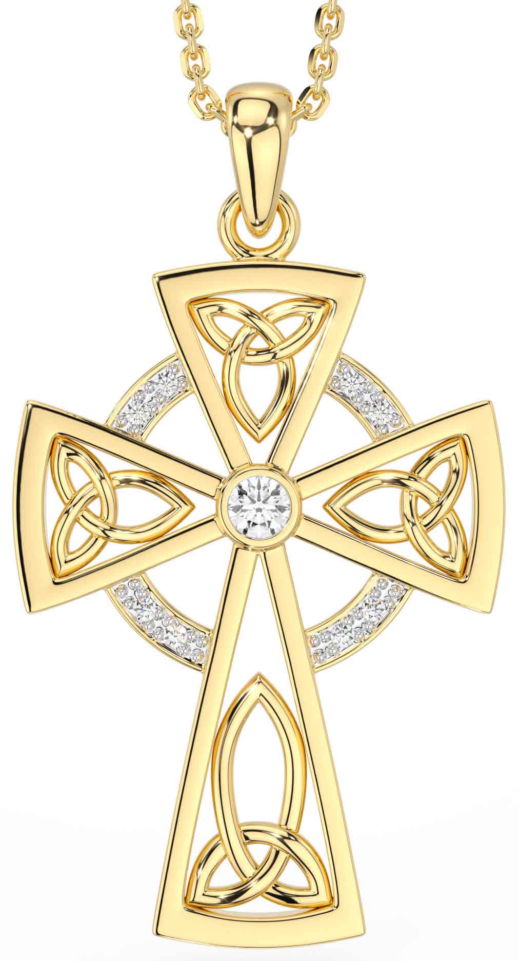 Diamond Gold Irish Celtic Cross Necklace Engravable Irish Made