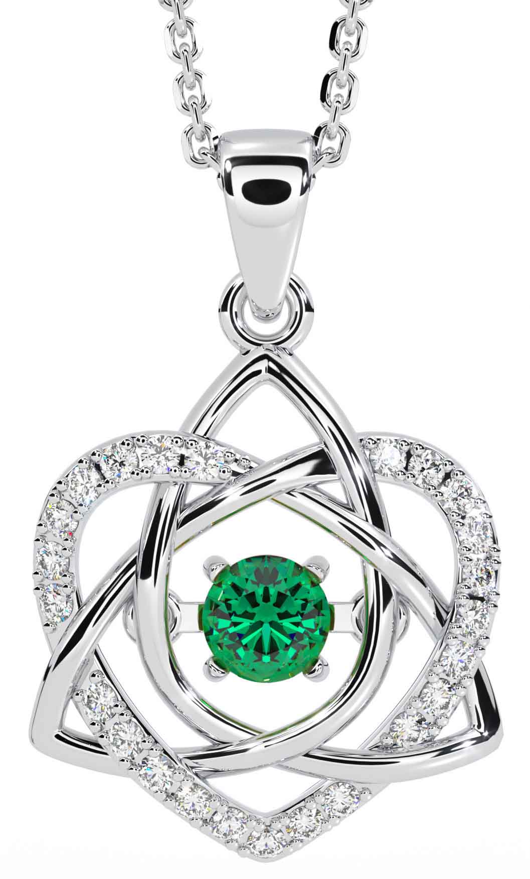 Diamond Emerald Sterling Silver Irish Celtic Knot Heart Necklace Irish Made
