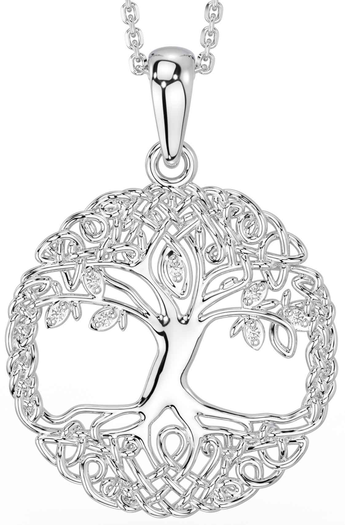 Diamond Sterling Silver Irish Celtic Tree of Life Necklace Irish Made