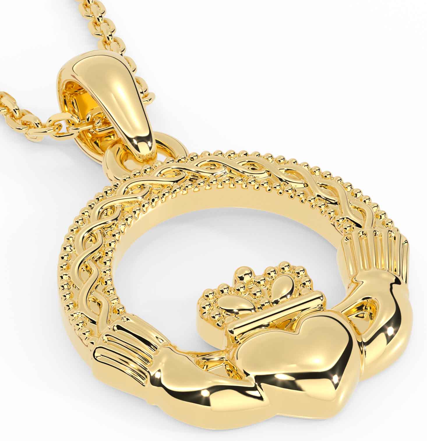 Gold Irish Celtic Claddagh Necklace Engravable Irish Made