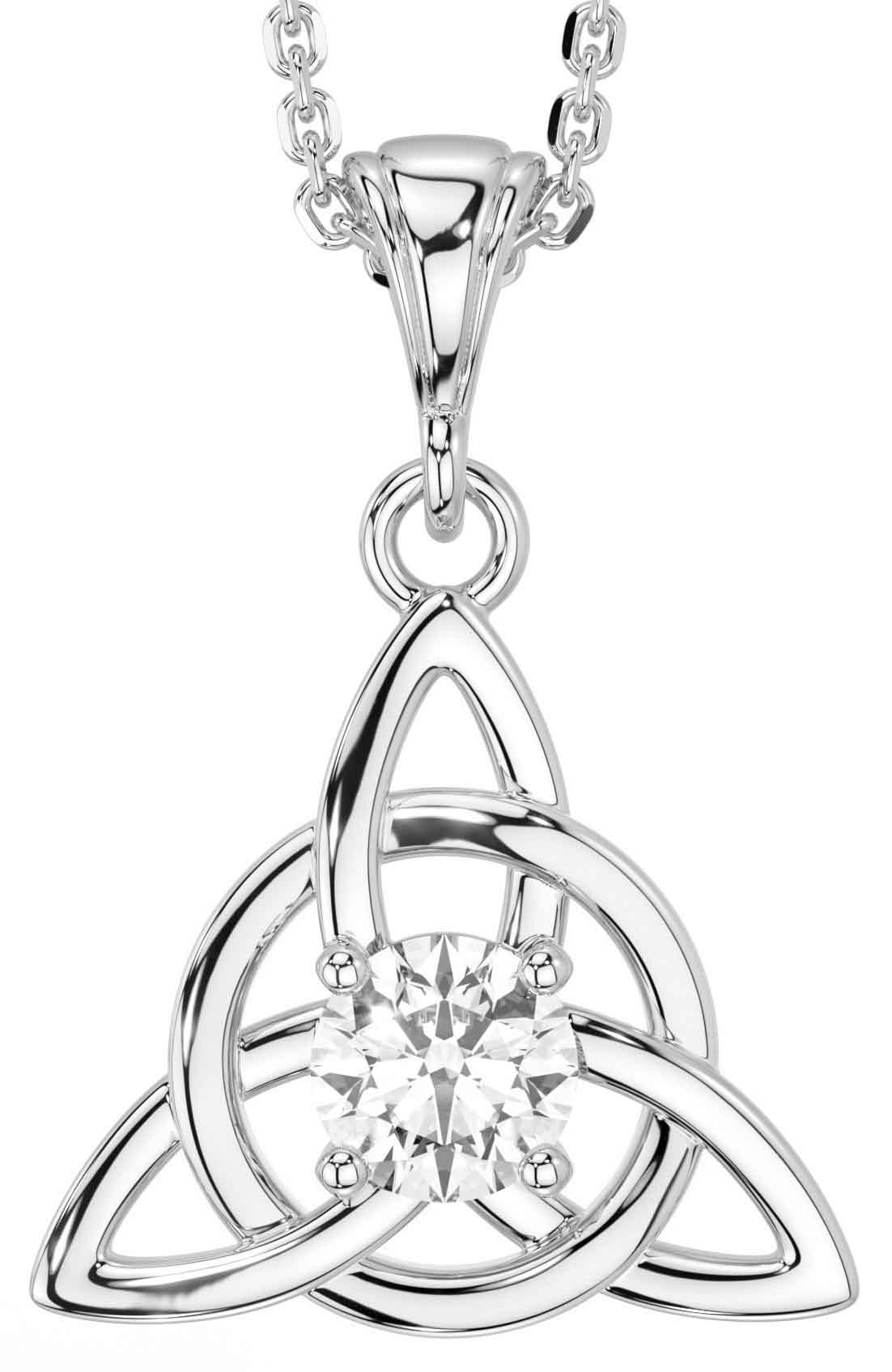 Diamond White Gold Irish Celtic Trinity Knot Necklace Irish Made