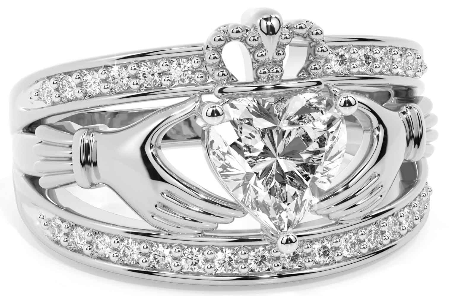 Diamond Sterling Silver Irish Claddagh Ring Engravable Irish Made