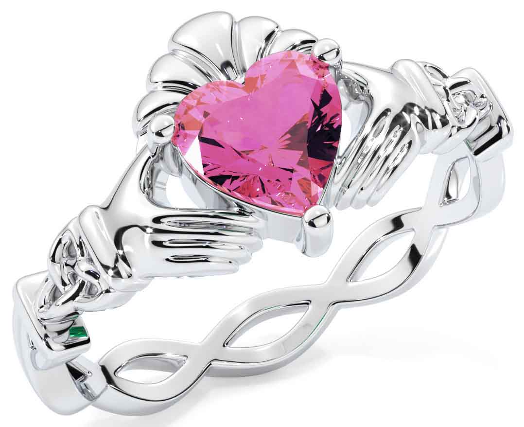 Pink Tourmaline Sterling Silver Irish Claddagh Ring Irish Made
