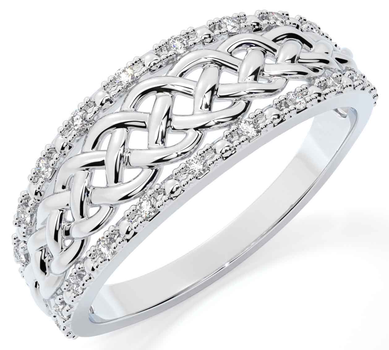 Diamond White Gold Irish Celtic Ring Engravable Irish Made