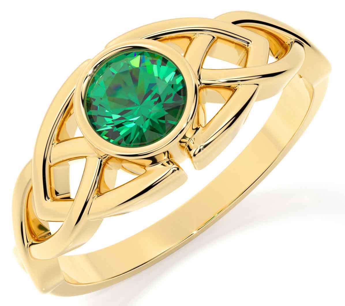 Emerald Gold Sterling Silver Irish Celtic Trinity Knot Ring Engravable Irish Made