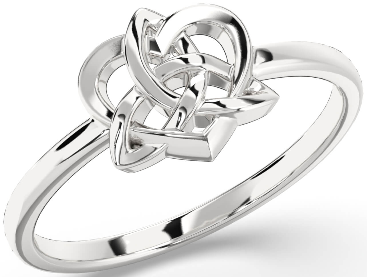 White Gold Irish Celtic Trinity Knot Heart Ring Engravable Irish Made