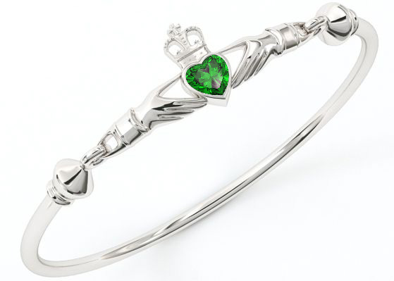 Silver Emerald Celtic Claddagh Bracelet