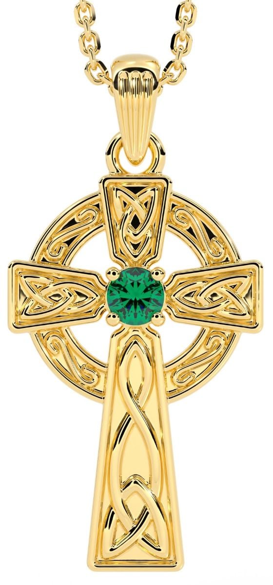 Gold Emerald .10cts Celtic Cross Necklace