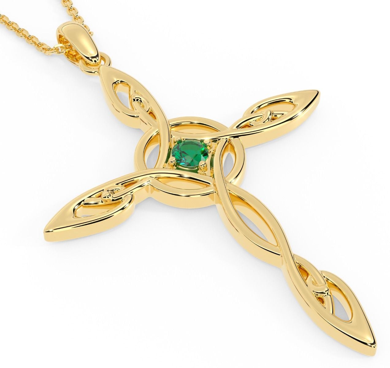 14K Gold Solid Silver Emerald Irish Celtic Cross Necklace