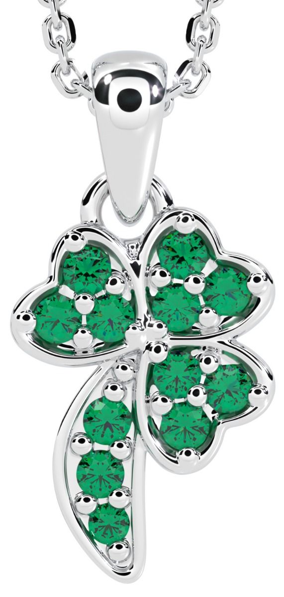 Natural Emerald Four Leaf Clover Necklace Sterling Silver | JewelryEva