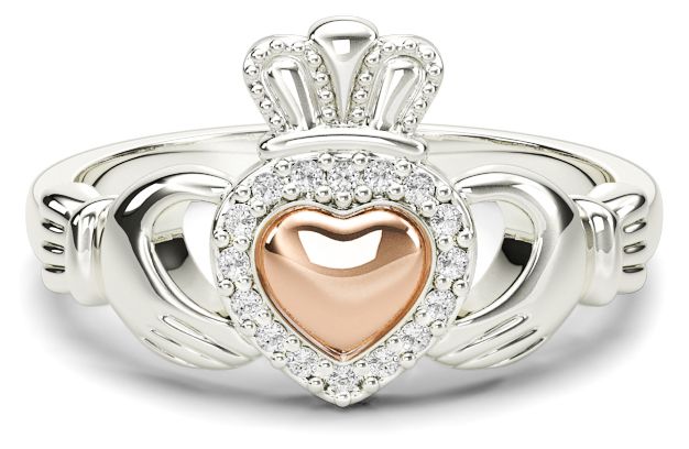 White Rose Gold Diamond Claddagh Ring