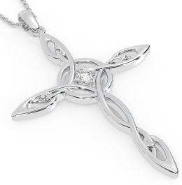 Silver Diamond Irish Celtic Cross Necklace