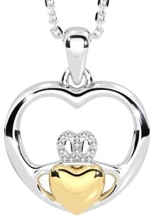 14K Two Tone Gold Silver Claddagh "Heart" Pendant