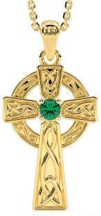 14K Gold coated Silver Emerald Irish "Celtic Cross" Pendant Necklace