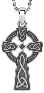 14k White Gold Solid Silver Irish "Celtic Cross" Pendant