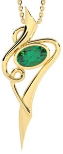 14K Gold Silver Emerald Celtic Pendant