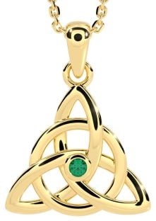 14K Gold coated Solid Silver Genuine Emerald .03ct Irish "Celtic Knot" Pendant Necklace