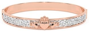 14K Two Tone Rose & White Gold Solid Silver Claddagh Celtic Knot Bracelet
