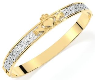 583 zweifarbiges Gold-Massivsilber-Claddagh-Armband mit keltischem Knoten