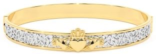 14K Two Tone Gold Solid Silver Claddagh Celtic Knot Bracelet