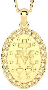 Gold Celtic Miraculous Mary Medal Pendant Necklace