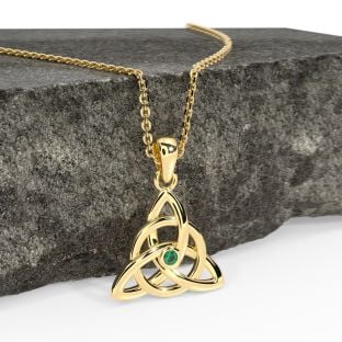 Gold Genuine Emerald .03cts Irish Celtic Knot Pendant Necklace