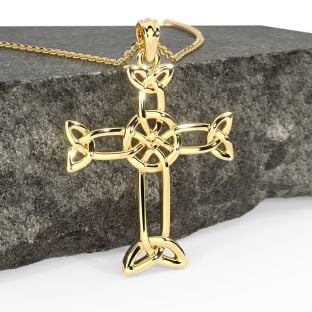 14k Gold Solid Silver Irish Celtic Cross Pendant Necklace