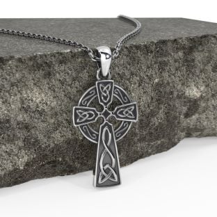 Silver Irish Celtic Cross Pendant Necklace