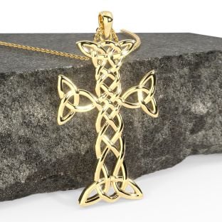 14k Gold Silver Celtic Cross Pendant Necklace