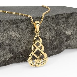 14K Gold Solid Silver Celtic Claddagh Pendant Necklace