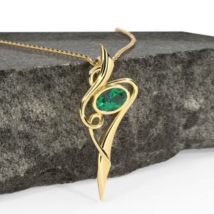 14K Gold Solid Silver Emerald Celtic Pendant Necklace