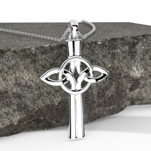 Silver Irish Celtic Cross Pendant Necklace