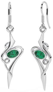 Emerald Silver Celtic Earrings 
