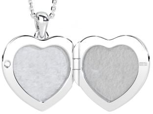 Silver Diamond Claddagh Heart Locket Pendant Necklace