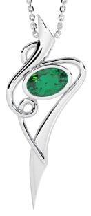 Emerald Silver Celtic Pendant Necklace