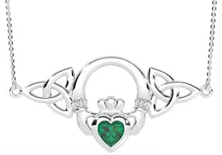 Silver Emerald Irish "Claddagh" Celtic Necklace