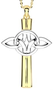 14K Two Tone Gold Silver "Celtic Cross" Necklace