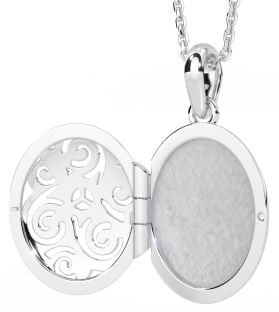 Silver Irish Celtic Spiral Locket Pendant Necklace