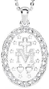 Keltský náhrdelník s přívěskem 583 ze stříbra z bílého zlata "Miraculous Mary Medal".