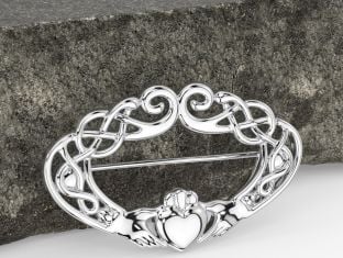 Silver Celtic Claddagh Brooch Pin