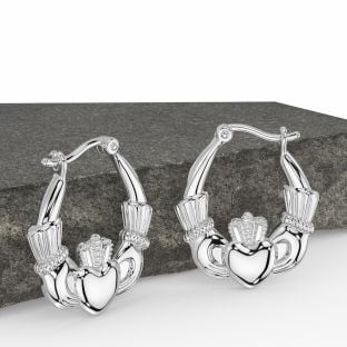 Silver Irish Claddagh Hoop Earrings