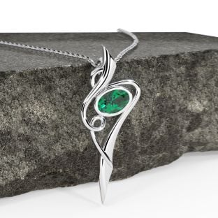 Emerald Silver Celtic Pendant Necklace