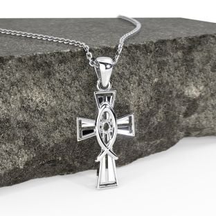Silver Irish Celtic Cross Pendant Necklace