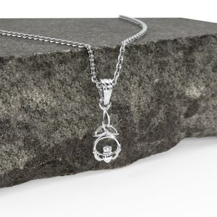 Petite Silver Claddagh Celtic Knot Pendant Necklace