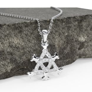 Silver Diamond Irish Celtic Knot Snowflake Pendant Necklace