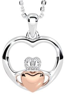 14K Two Tone Gold Silver Claddagh "Heart" Pendant